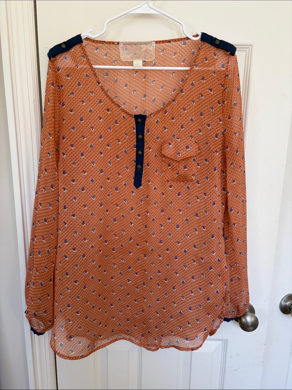 Nick & Mo Orange Printed Long Sleeve Tunic with Navy Trim